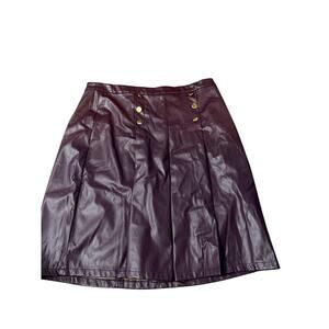 Liz Claiborne  faux leather midi skirt in burgundy with gold button accents.